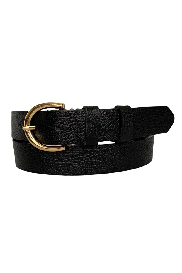 100% Genuine Leather Gold Buckle Black Printed Thin Women's Belt, 3cm=3cm-kdn-02