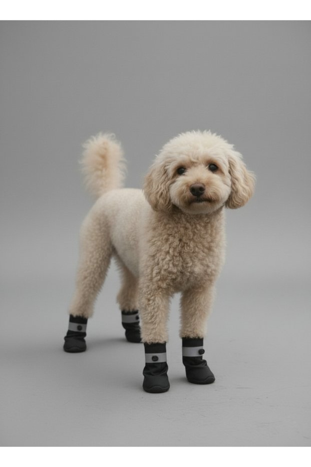 New Season Dog Paw Protective Shoes - Black Color, Waterproof, Non-Slip Sole, 4 Pieces