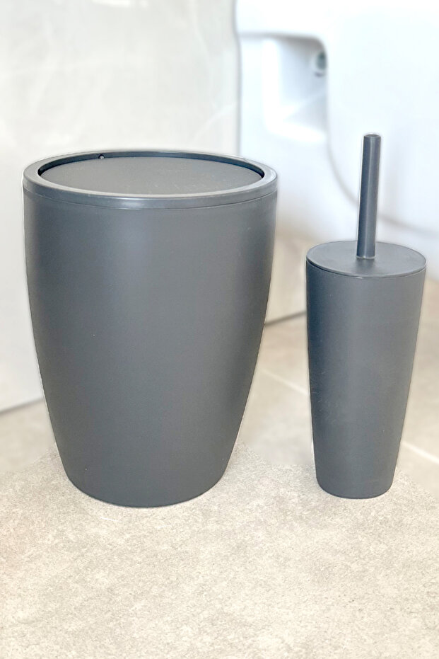 Pure 2-Piece Trash Can + Toilet Brush Bathroom Set - Gray