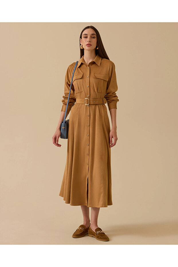 Kemerli Süet Elbise - 1