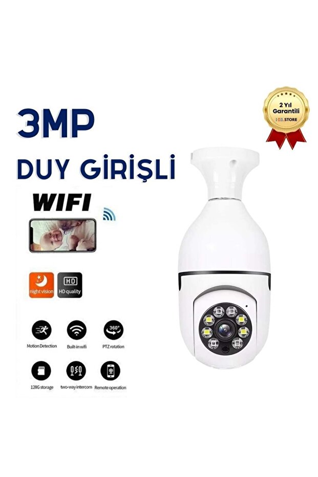 hızlı store 360 Derece Ampul Wifi IP Güvenlik Kamerası Duy Girişli Gece Görüşlü Hareket Sensörlü