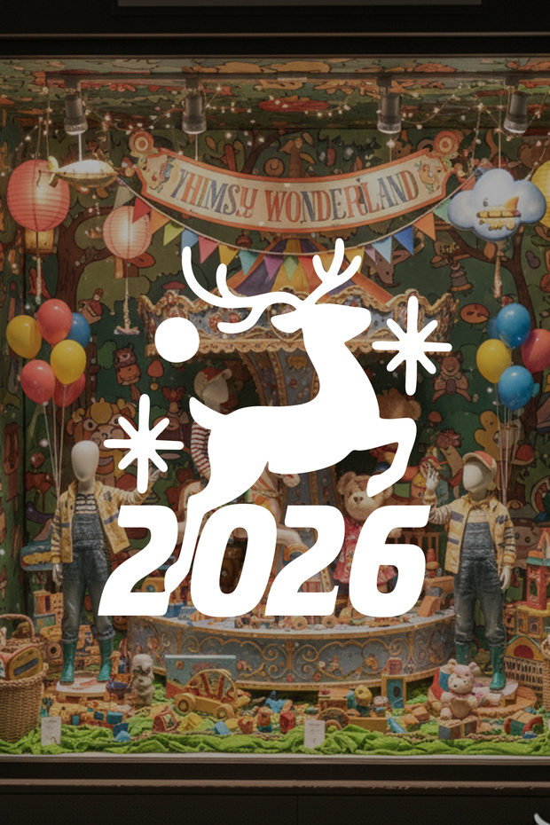 2026 New Year Glass Sticker with Deer and Star Motifs - Store Window Christmas Decoration