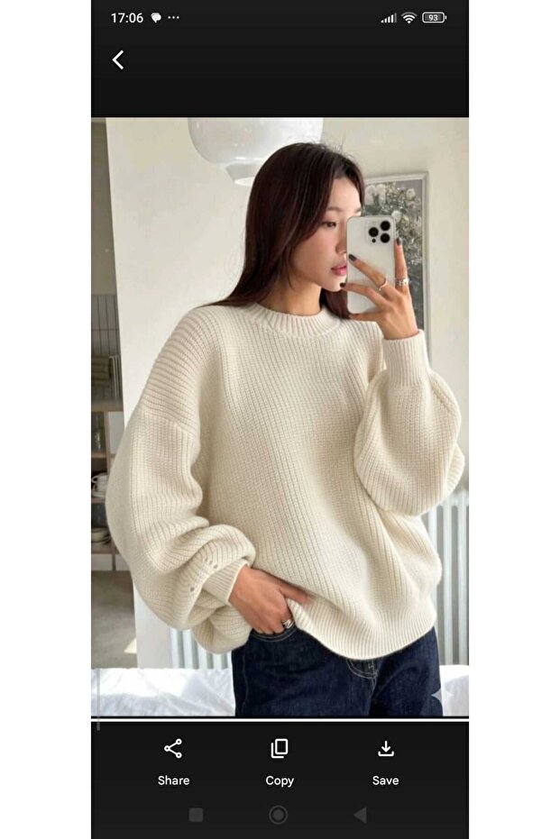 Cream Crew Neck Oversized Women's Knitwear Sweater