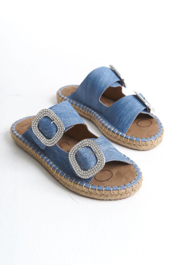 Women's Daily Slippers Double Strap Stone Buckle Eva Sole Slippers Milano Blue
