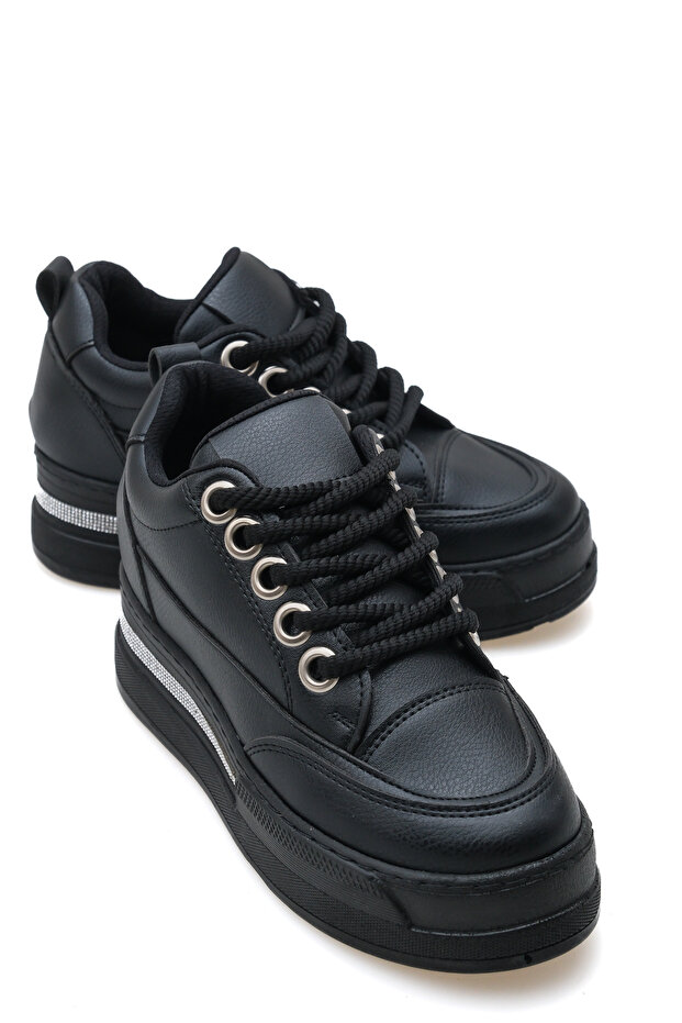 Orivena Black Women's Hidden Wedge Heeled Sports Shoes