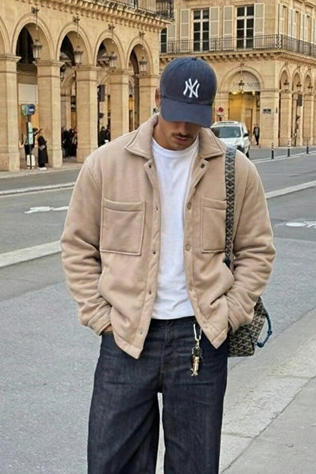 Premium Men's Fleece Lined Snap Fastener Beige Jacket Ls-89921