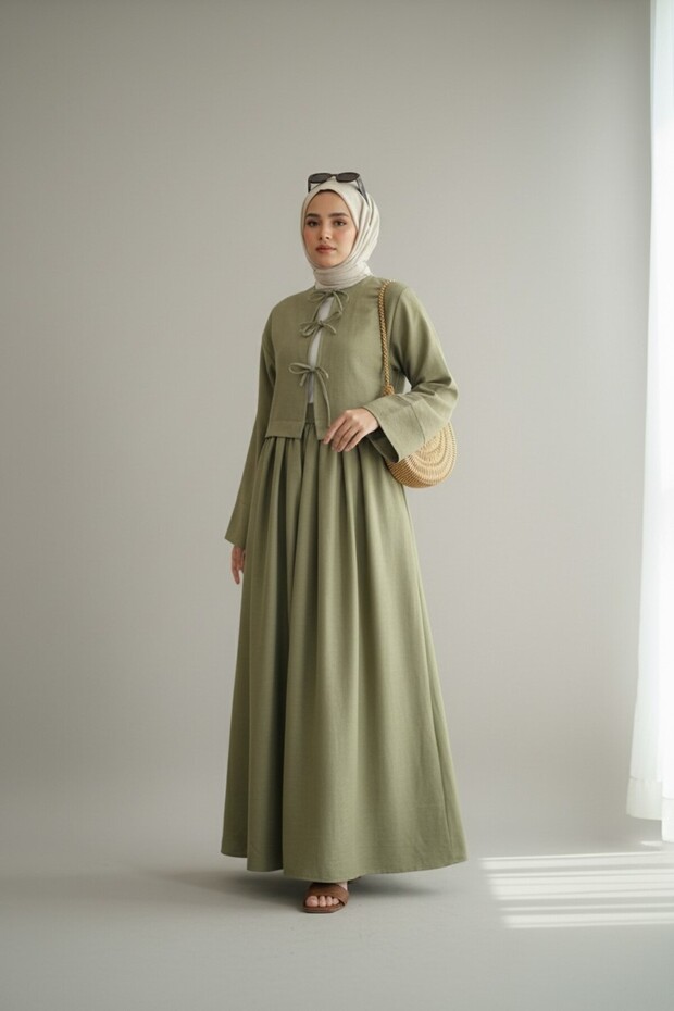 Set de fuste și bluză pentru femei in guler rotund Set din două piese cu talie elastică cu șireturi, confortabil, pentru zi cu zi - 2