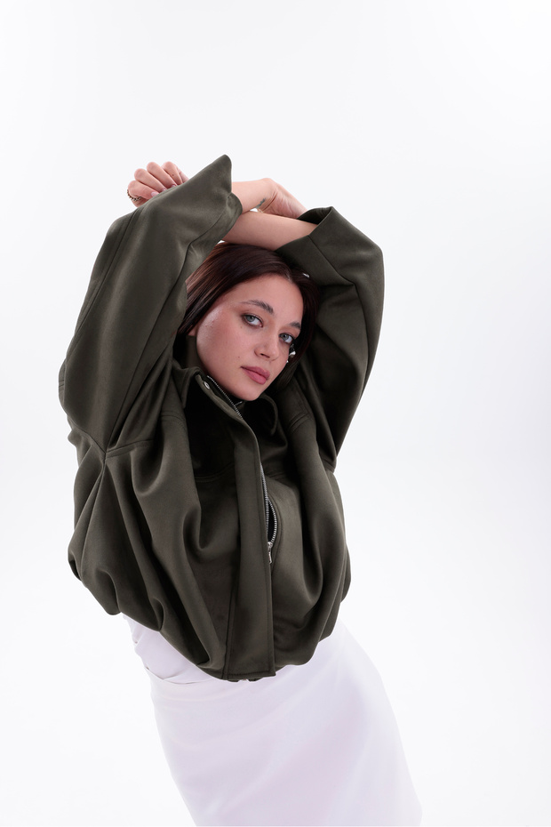 OVERSİZE HAKİ SÜET BOMBER CEKET - 2