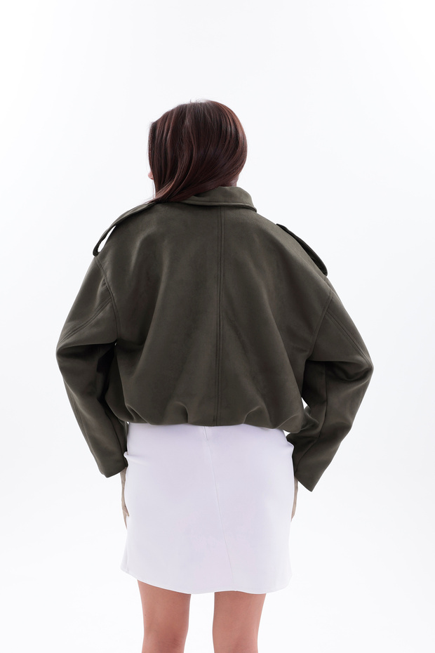 OVERSİZE HAKİ SÜET BOMBER CEKET - 7