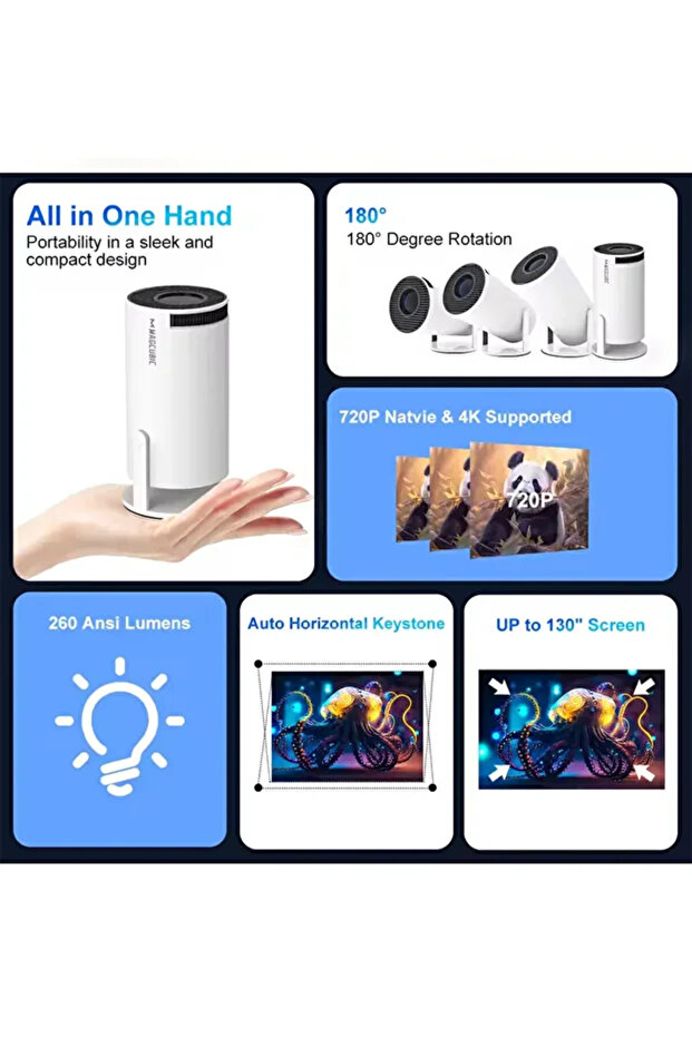 EU Plug HY300 Pro-White Magcubic Projector Android 14 8K 1280*720P HY300 Pro + Dual Wifi 290ANSI 180 - 6