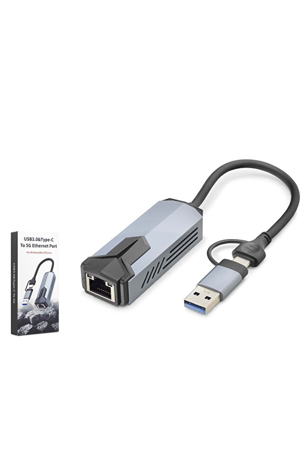 HDX7866 محول إيثرنت USB من النوع C 3.0 جيجابت 5 جيجابت في الثانية رمادي