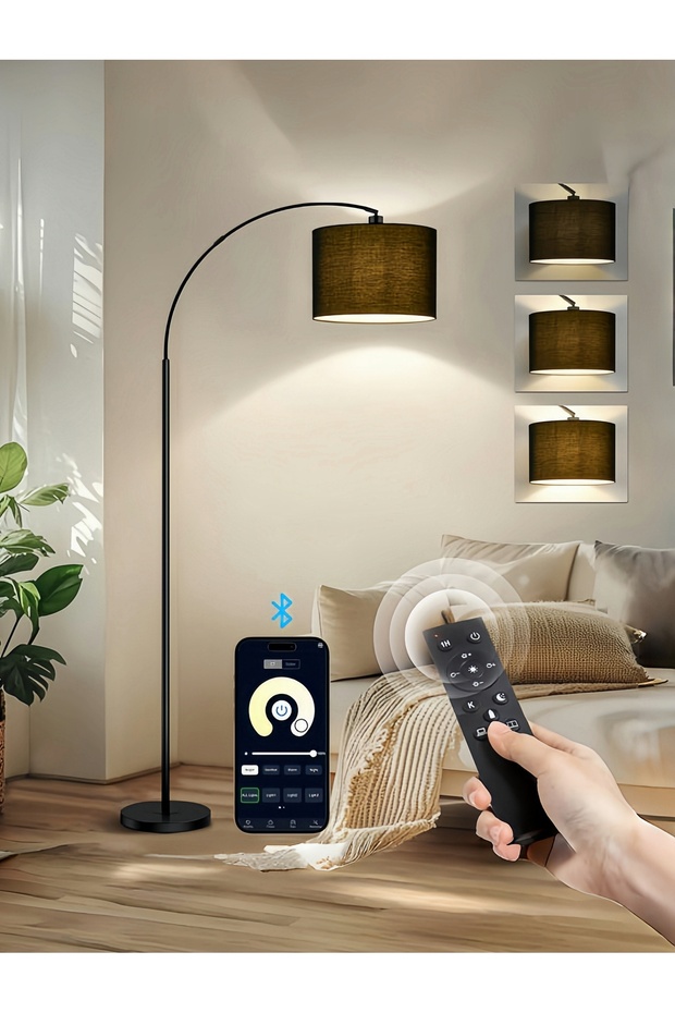 مصباح أرضي مع غطاء معلق قابل للتعديل، تحكم عن بعد، إضاءة LED قابلة للتعتيم بثلاثة ألوان