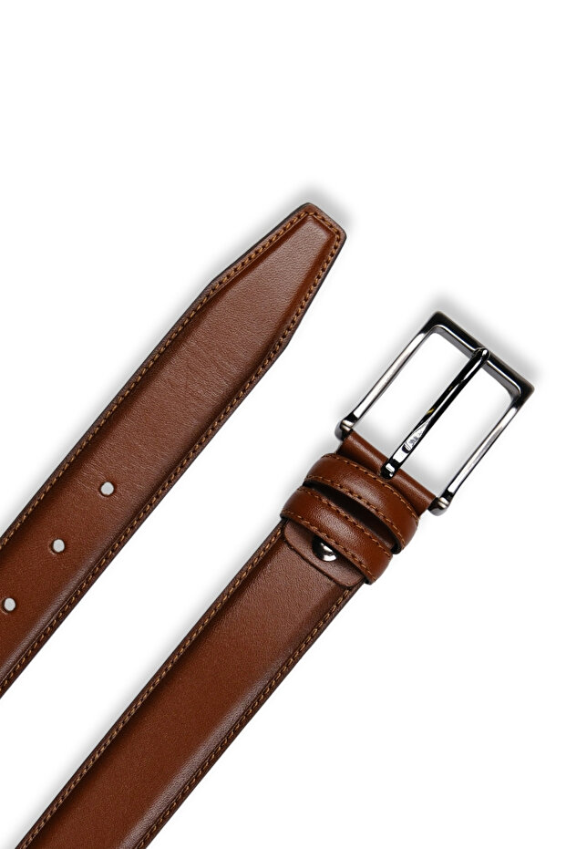 Genuine Leather Men's Belt – Stitched, 3.5cm, Tan |   7456
