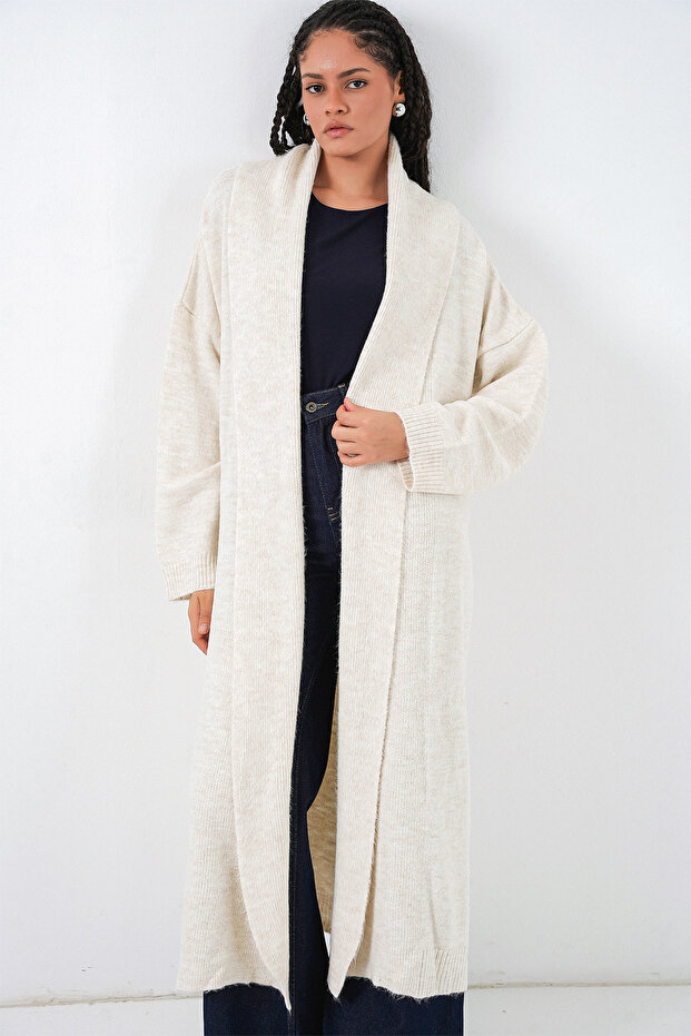 Women's Long Oversize Knitwear Cardigan 15924 - Ecru