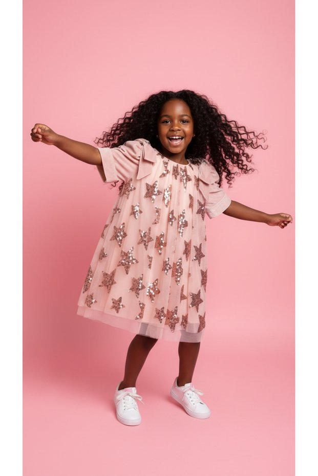 Girls' Star Sequin Velvet Dress
