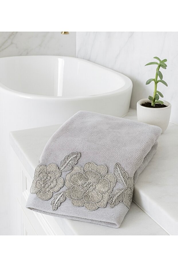 Gülşen 3D Gray Velvet Towel 50&90