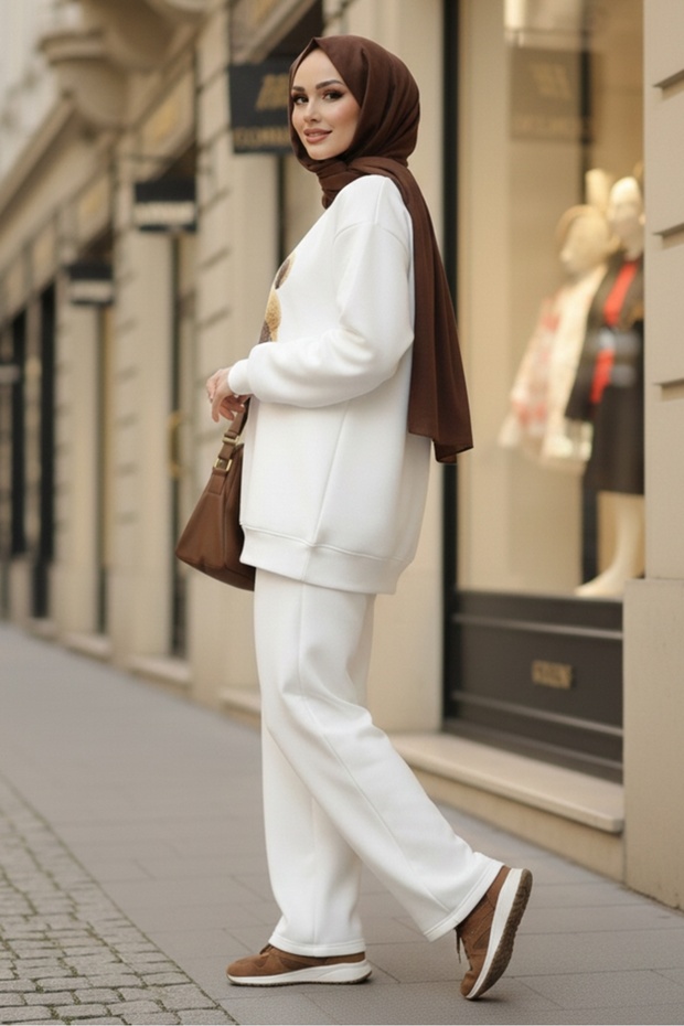 Teddy Bear Pattern Three Thread Double Suit 1655 - White - 4