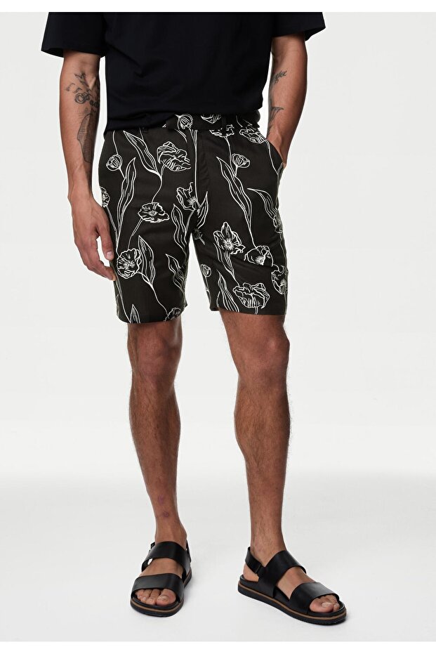 Regular Fit Çiçek Desenli Şort - 3