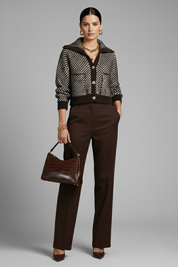 Women's Contrast Knit Faux Fur Bomber Knitwear Jacket