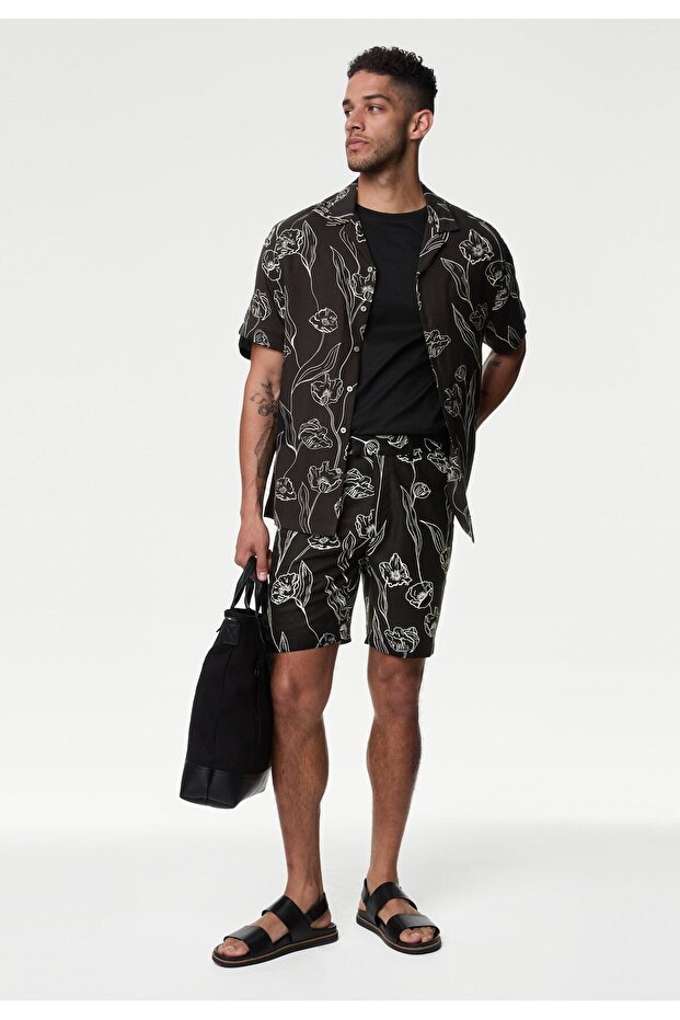 Regular Fit Çiçek Desenli Şort - 1