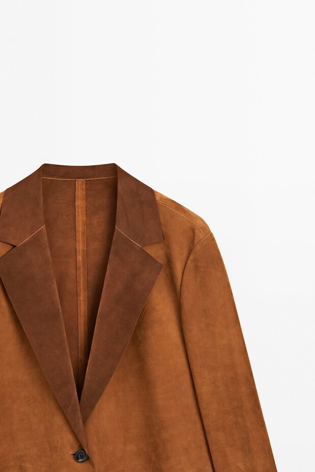Dökümlü süet deri blazer - 6
