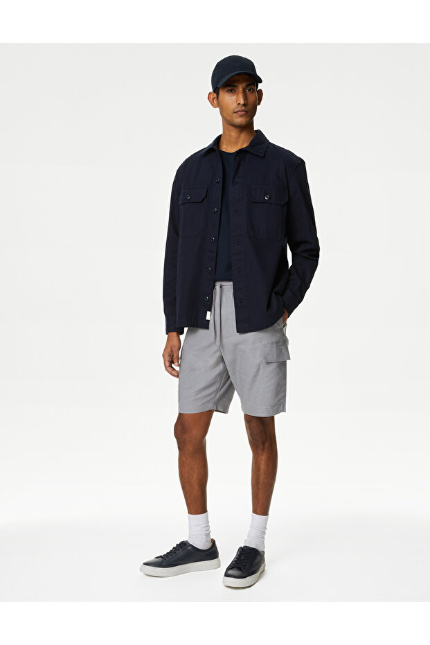 Regular Fit Utility Keten Şort - 1