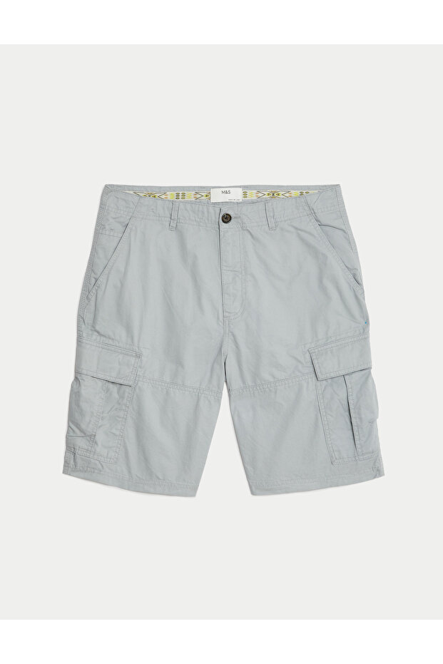 Saf Pamuklu Regular Fit Kargo Şort - 6