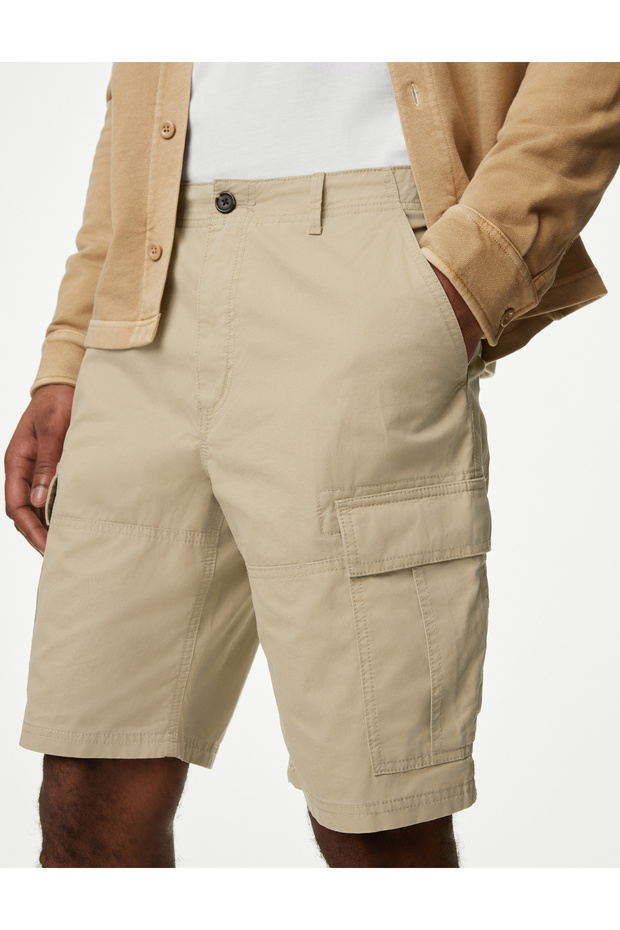 Saf Pamuklu Regular Fit Kargo Şort - 4
