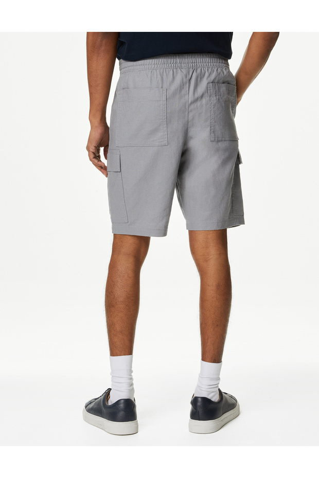 Regular Fit Utility Keten Şort - 4