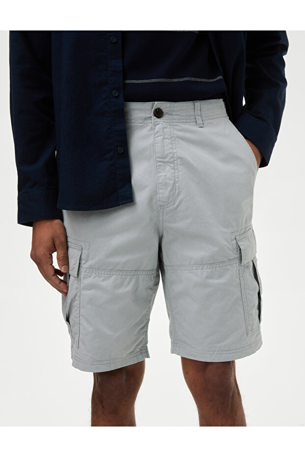 Saf Pamuklu Regular Fit Kargo Şort - 2