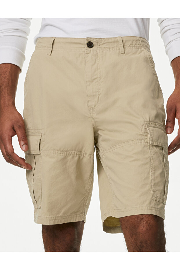 Saf Pamuklu Regular Fit Kargo Şort - 3