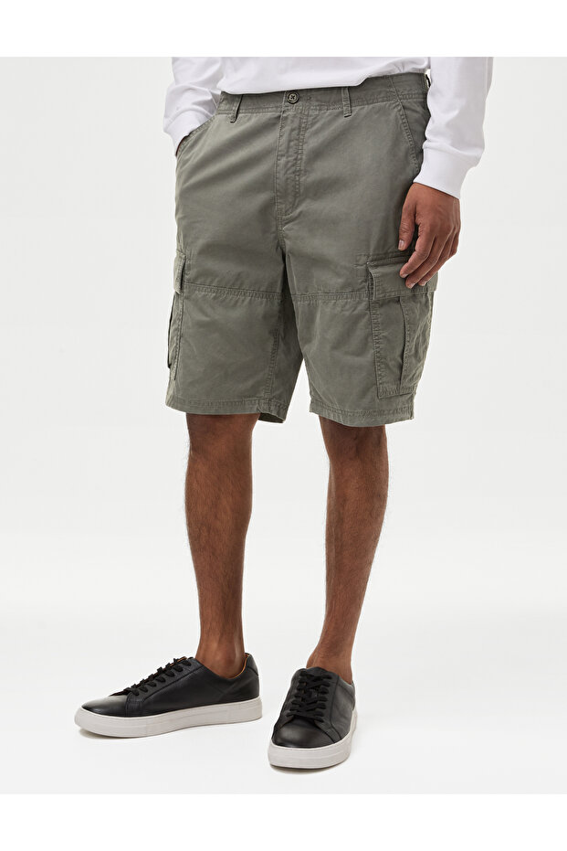 Saf Pamuklu Regular Fit Kargo Şort - 3