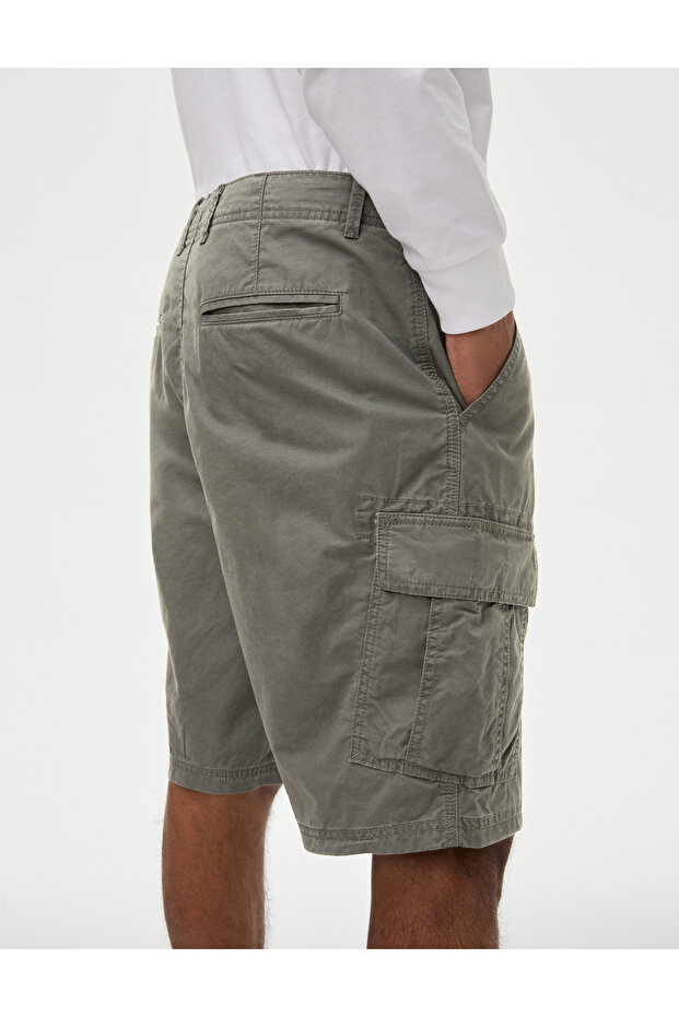 Saf Pamuklu Regular Fit Kargo Şort - 4