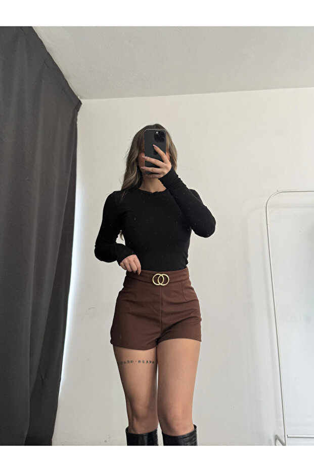 Cole Belt Detail Shorts - Brown