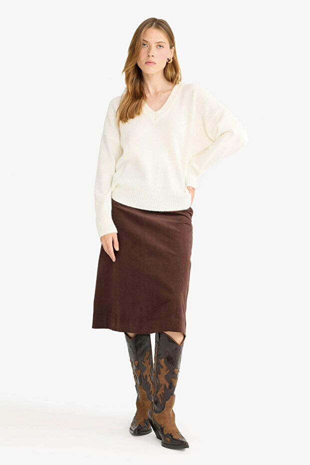 Regular Fit Normal Waist Velvet Midi Skirt G1740Ax25Au
