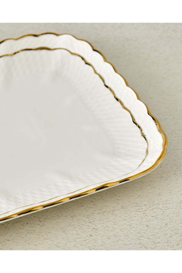 طبق مستطيل أبيض بحافة ذهبية - 3