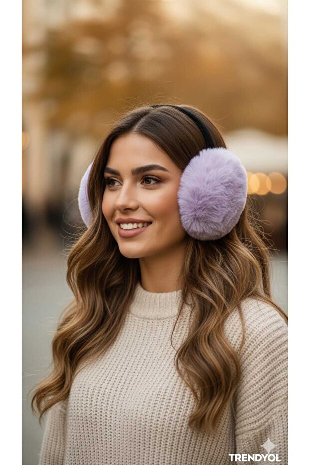 Foldable soft texture plush earmuff - 1