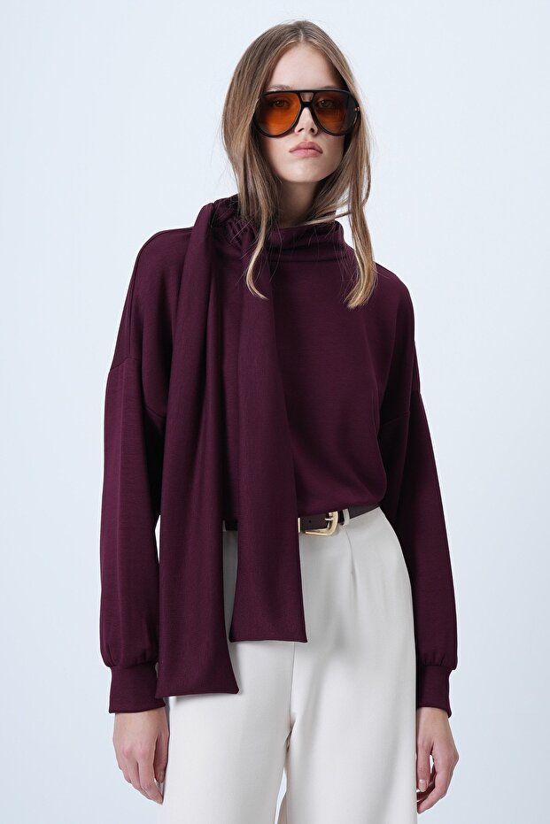 Plum Shawl Detailed Regular Fit Modal Fabric Blouse Alc-X14653