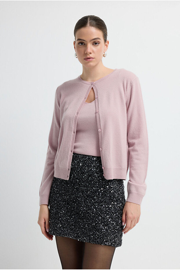 Düğmeli Yün Triko Hırka - 1