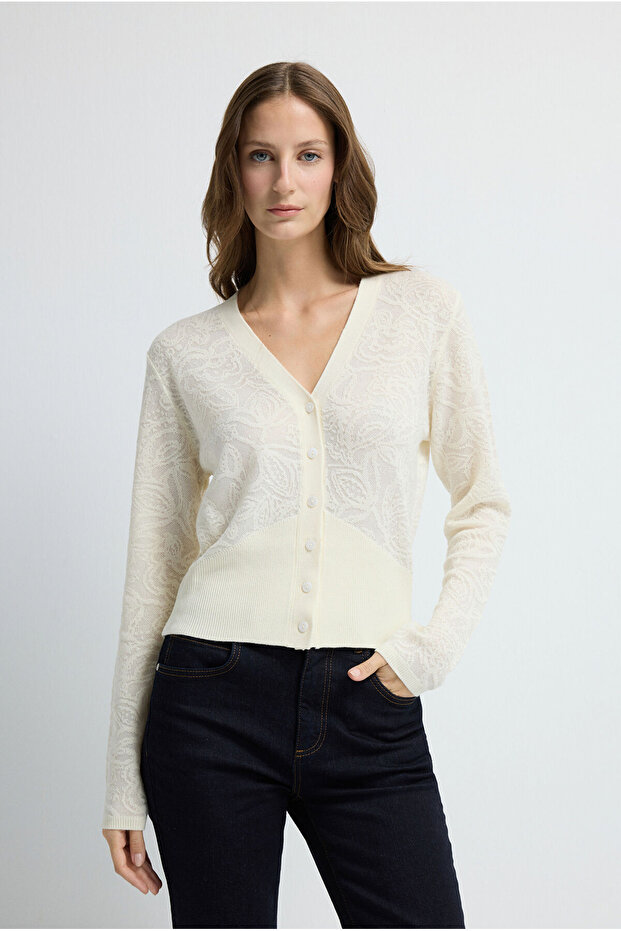 Desenli Triko Hırka - 1