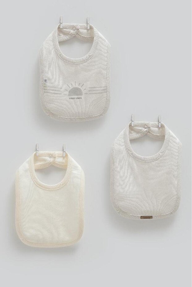 100% Cotton Good Vibes 3-Piece Baby Bib Crml.One2050 Stone