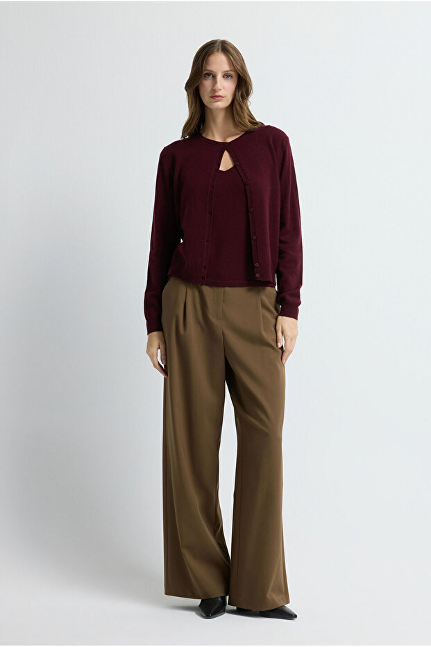 Düğmeli Yün Triko Hırka - 3