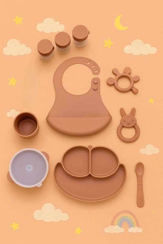 Baby Feeding Set Beige 10 Piece Silicone Food Set