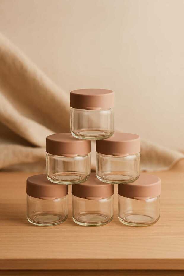 6 Pieces 41 ml Glass Baby Food Storage Container Leakproof Beige