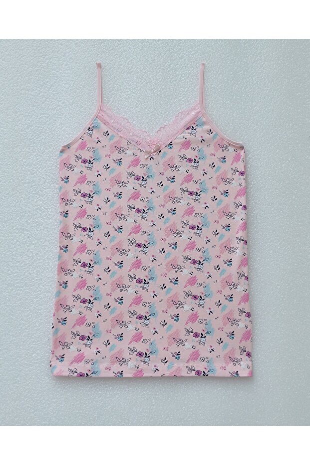 Floral Patterned Lace Strap Tank Top - Powder