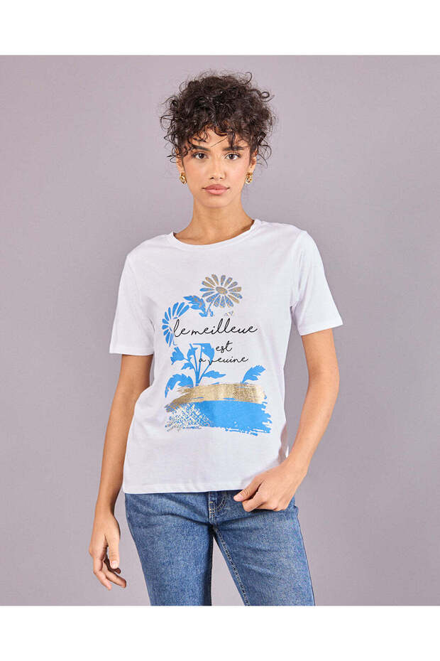Women White Printed Graphic Foil T-Shirt