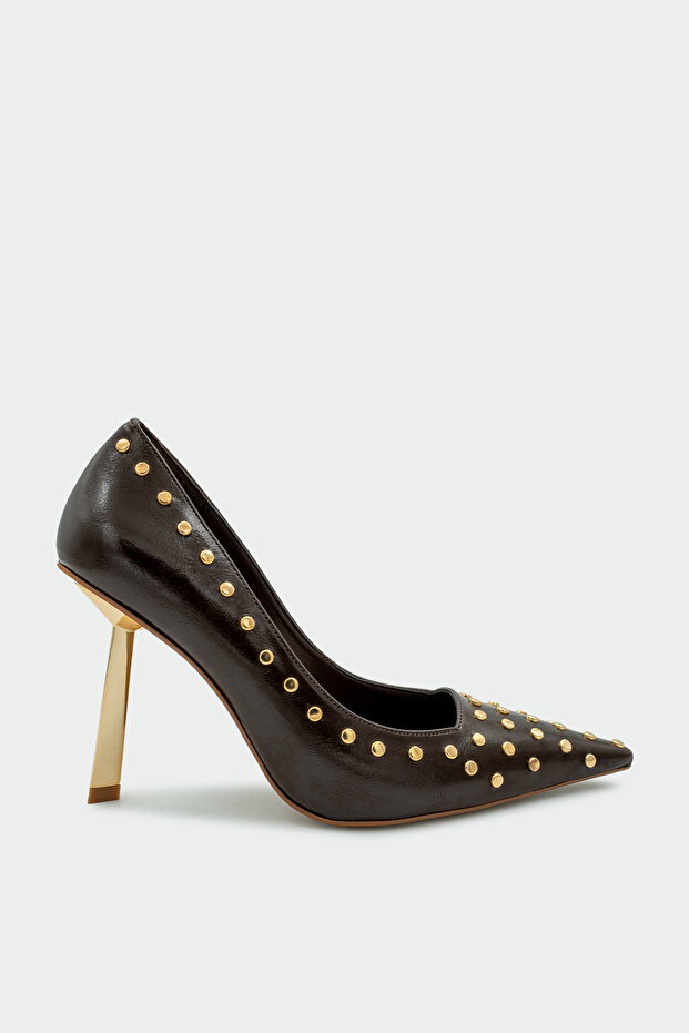 Cariel Bitter Brown Leather Women's Trock Heeled Shoes