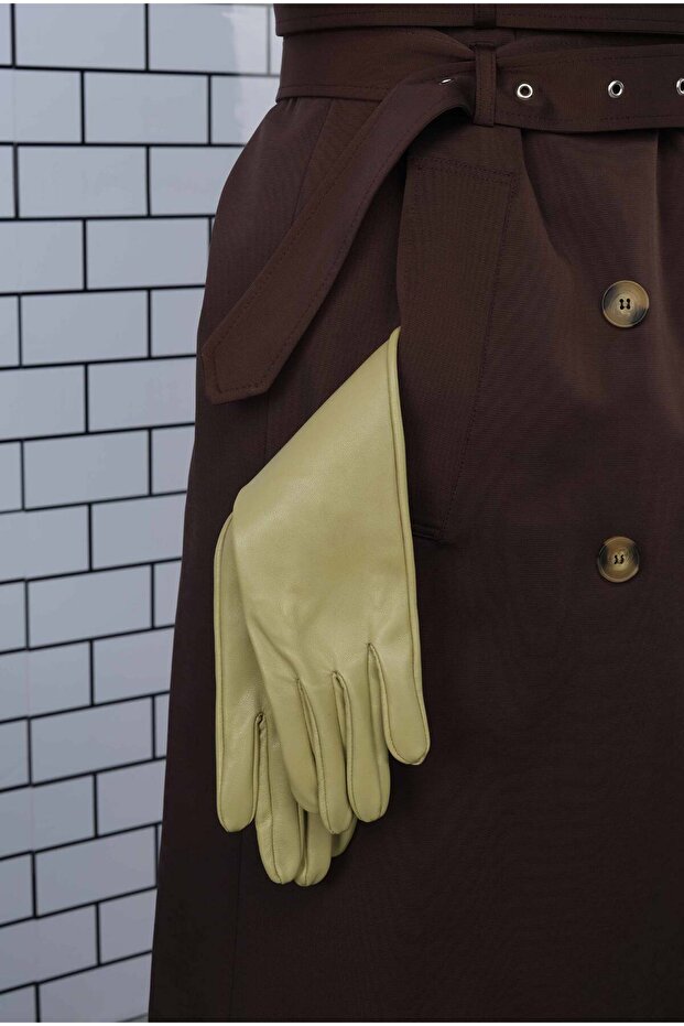 100% Leather Long Gloves Light Sage