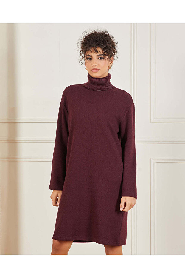 Women Brown High Neck Midi Dress