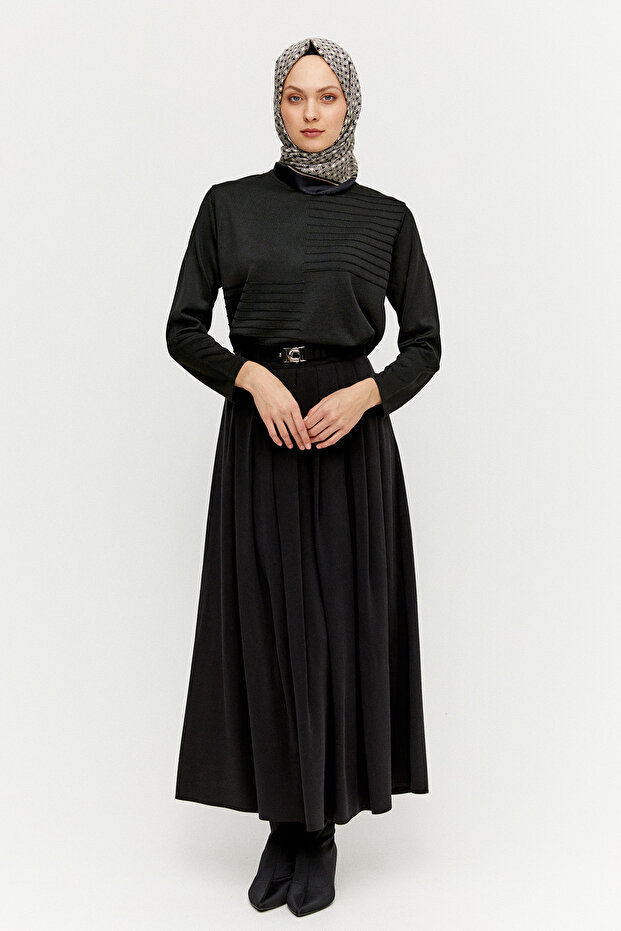 Simli Şerit Detaylı Triko Bluz - 1